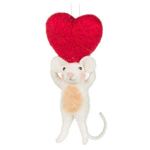 Valentine Felt Ornament, Mouse with Big Heart