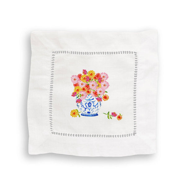 Tea Towel, Ginger Jar with Zinnias