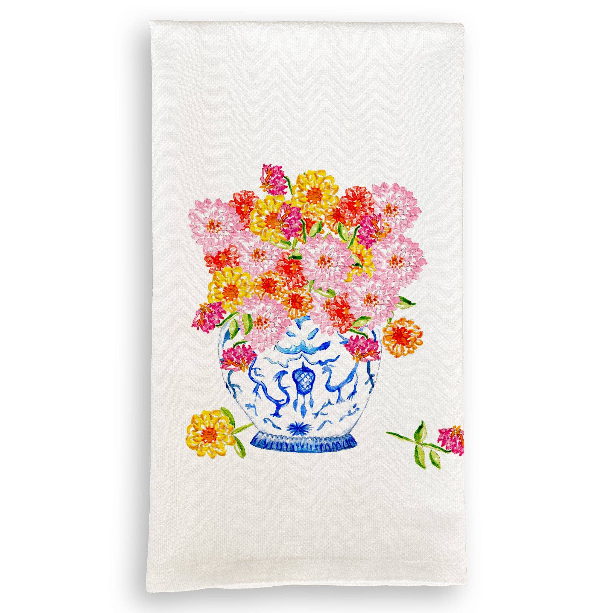 Tea Towel, Ginger Jar with Zinnias