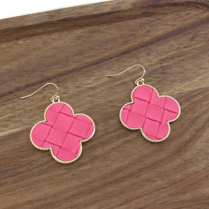 Earrings, Faux Leather Clover, Fuchsia