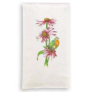 Tea Towel, Coneflower with Bird