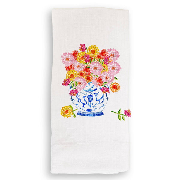 Tea Towel, Ginger Jar with Zinnias