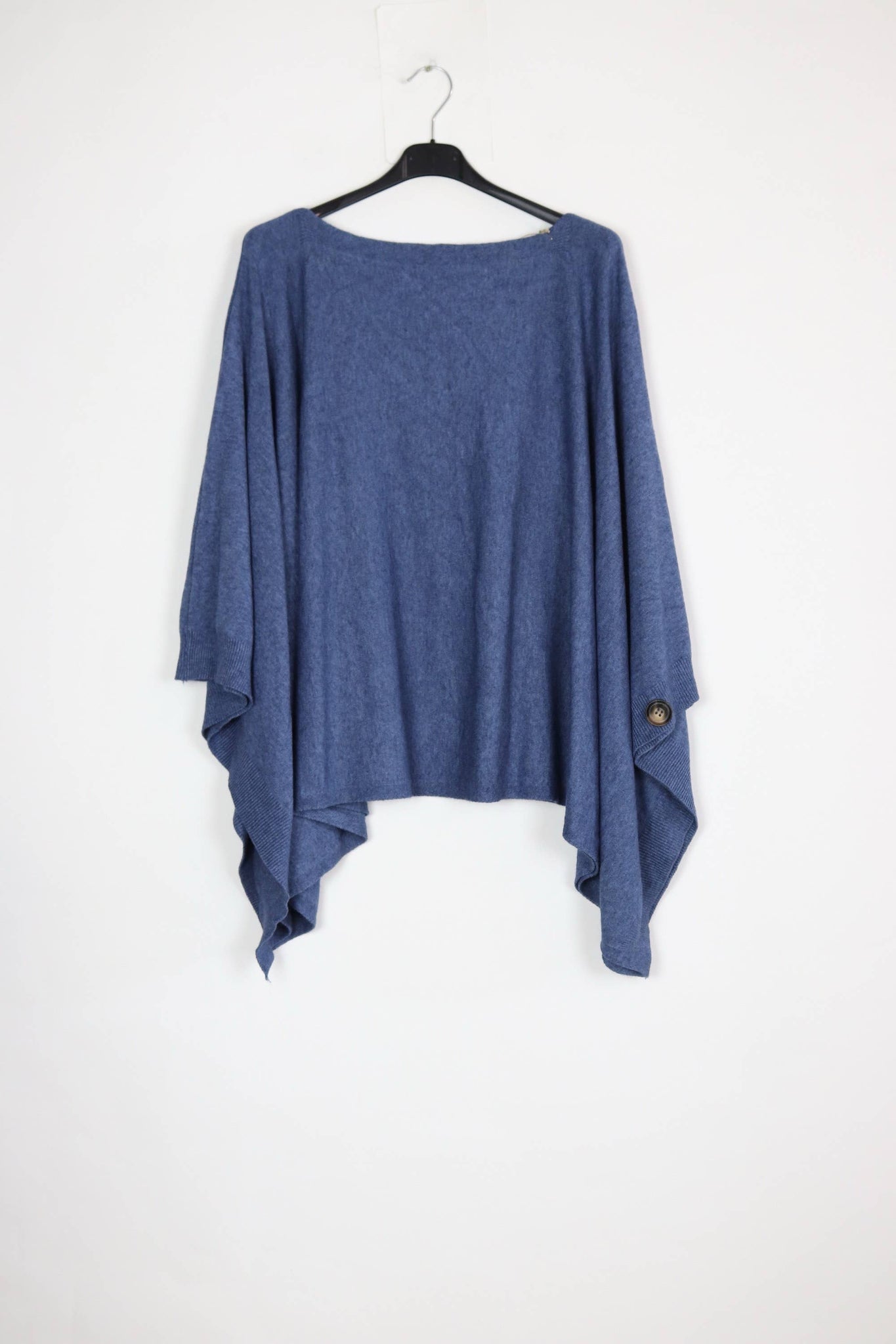 Poncho w/ Crew Neck, Blue, Made in Italy