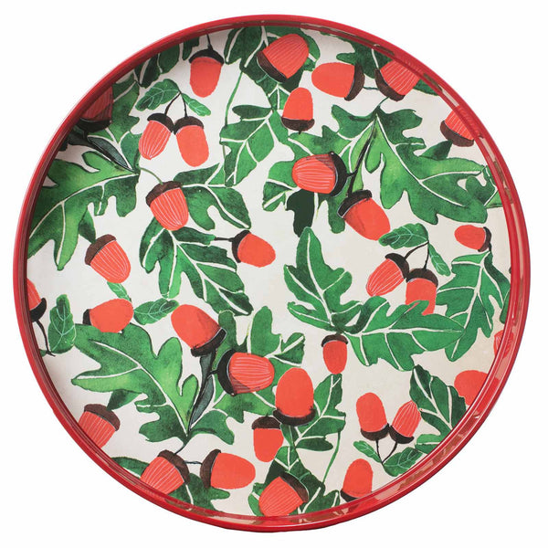 Tray, 15 Inch Round , Holiday Acorns