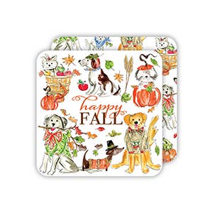 Coasters, Happy Fall Party Pooches Leaves & Pumpkins (50)