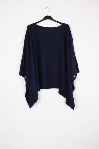 Poncho w/ Crew Neck , Navy, Made in Italy