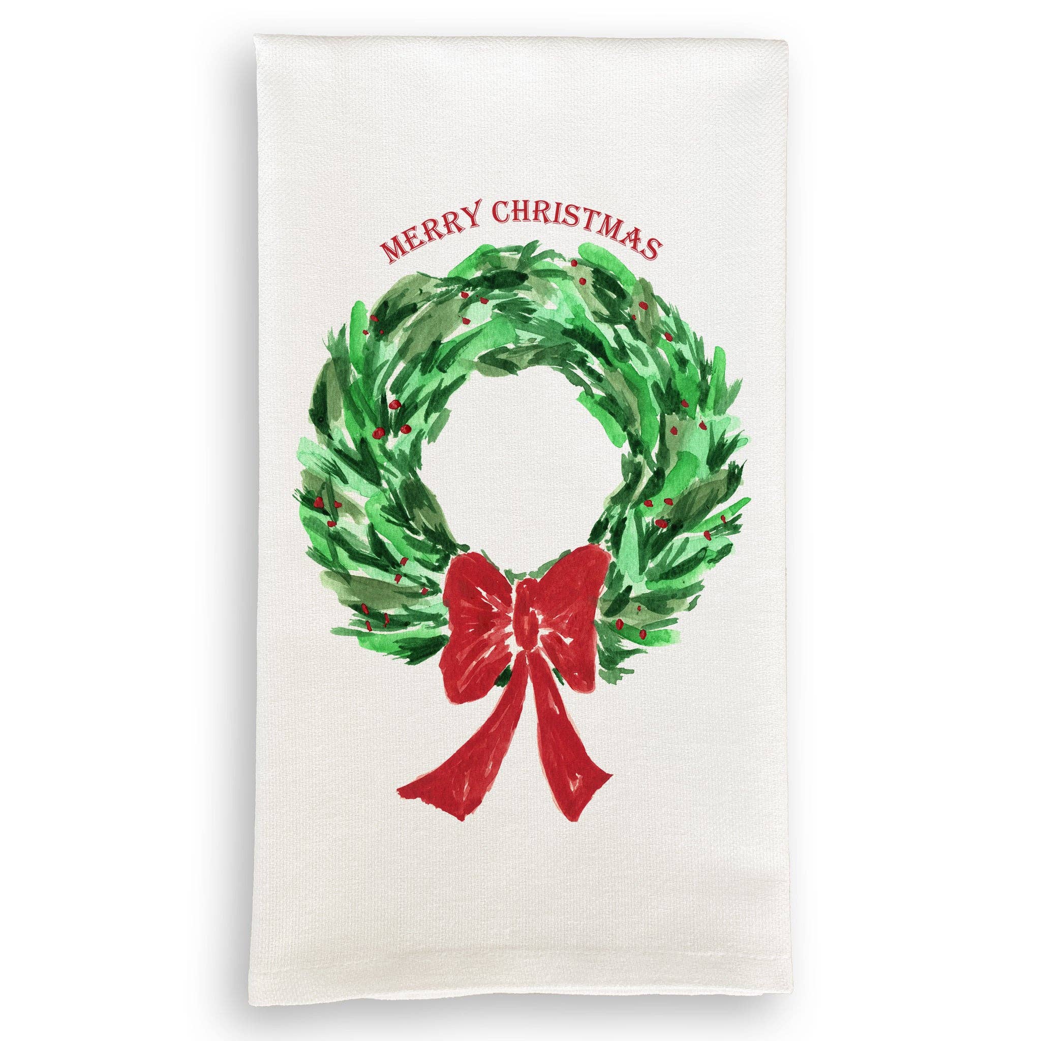 Tea Towel, Christmas Wreath with Red Bow