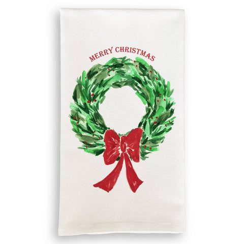 Tea Towel, Christmas Wreath with Red Bow