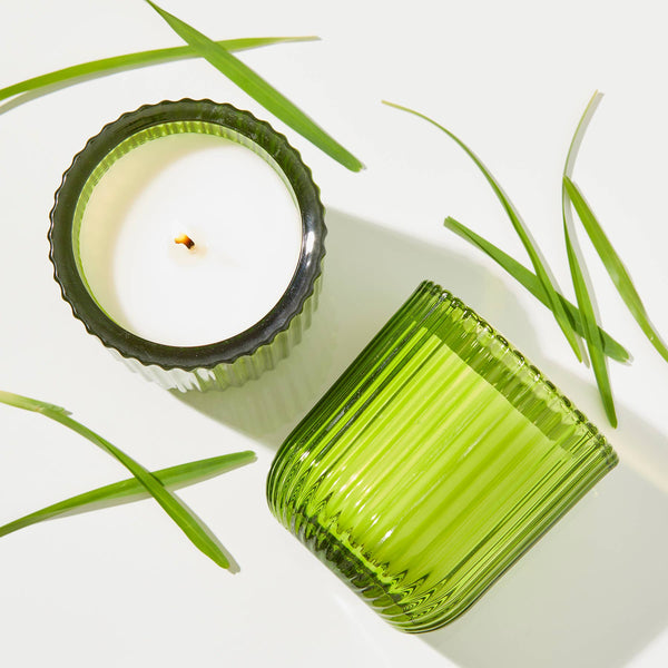 Candle, Cut Grass in Colored Glass