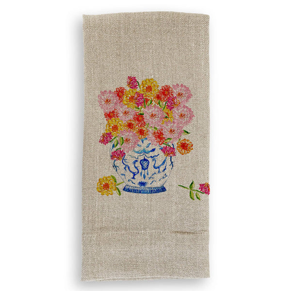 Tea Towel, Ginger Jar with Zinnias