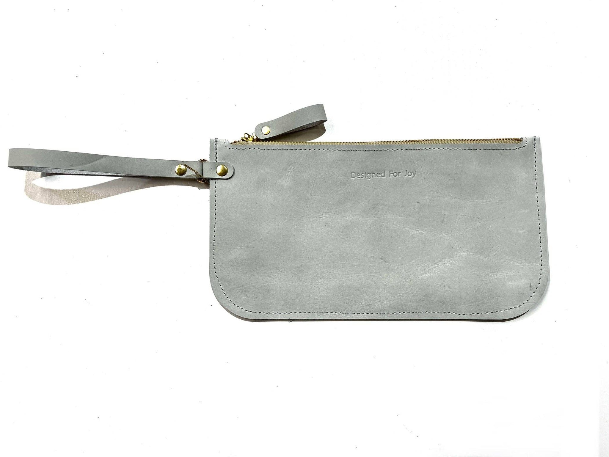 Wristlet: Slim Leather Zipper Gray