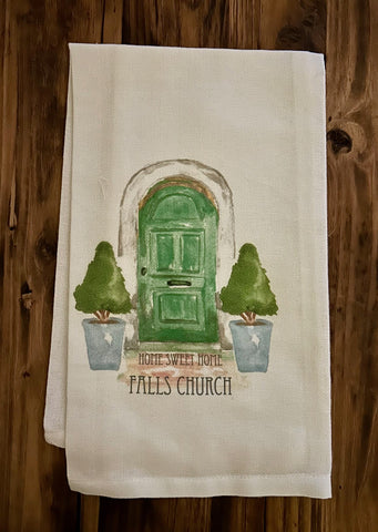 Tea Towel, Green Door w/ Topiaries, Home Sweet Home Falls Church