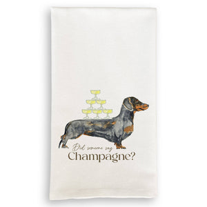 Tea Towel, Dachshund with Champagne